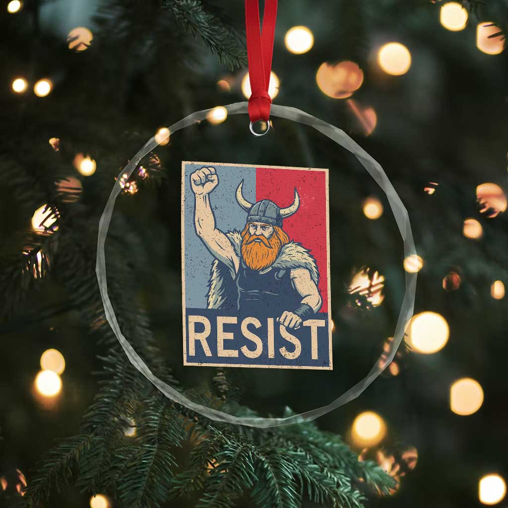 Funny Minneapolis Viking Resist Abolish Ice Protest Crystal Glass Ornament