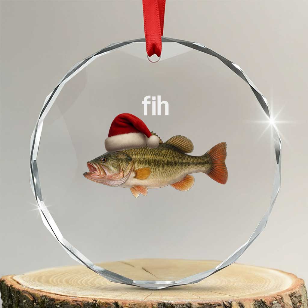 Funny Misspelled Fish Christmas Meme Crystal Glass Ornament - Wonder Print Shop