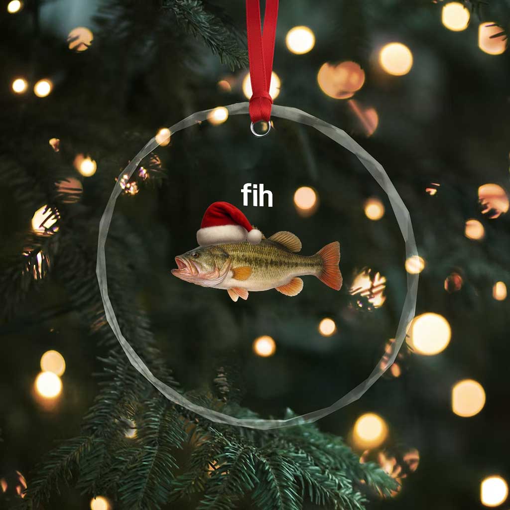 Funny Misspelled Fish Christmas Meme Crystal Glass Ornament TS14