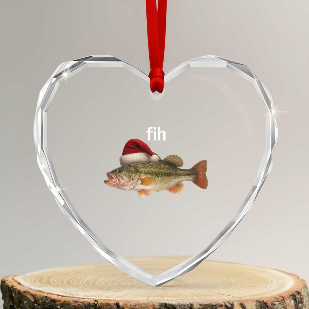 Funny Misspelled Fish Christmas Meme Heart Crystal Glass Ornament - Wonder Print Shop