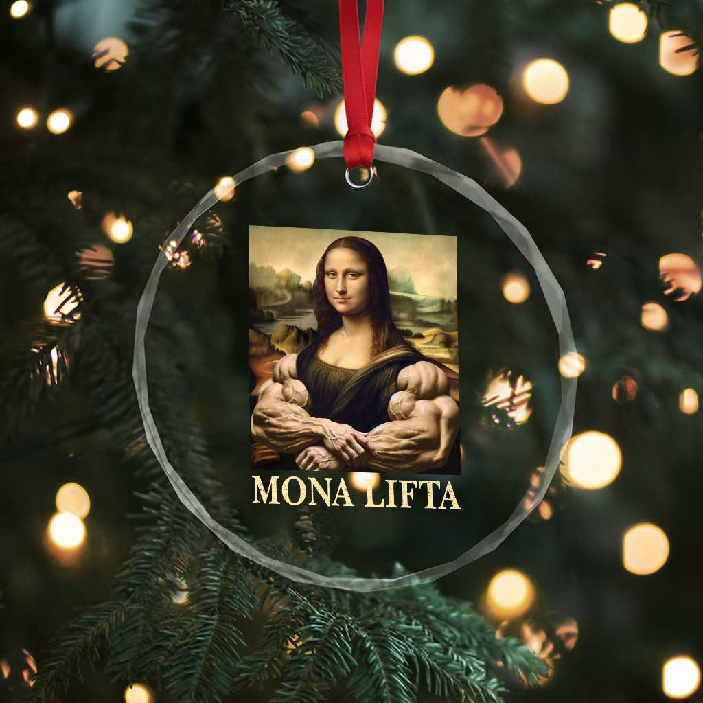 Funny Mona Lifta Muscle Mona Lisa Bodybuilding Fitness Gym Lover Crystal Glass Ornament - Wonder Print Shop