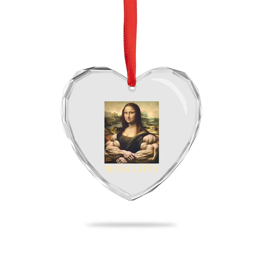 Funny Mona Lifta Muscle Mona Lisa Bodybuilding Fitness Gym Lover Heart Crystal Glass Ornament - Wonder Print Shop