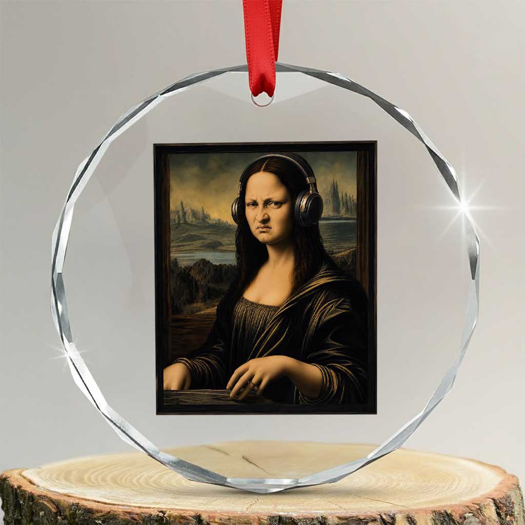 Funny Mona Lisa Bass Face Crystal Glass Ornament Vintage DJ Producer Music Lover Gift