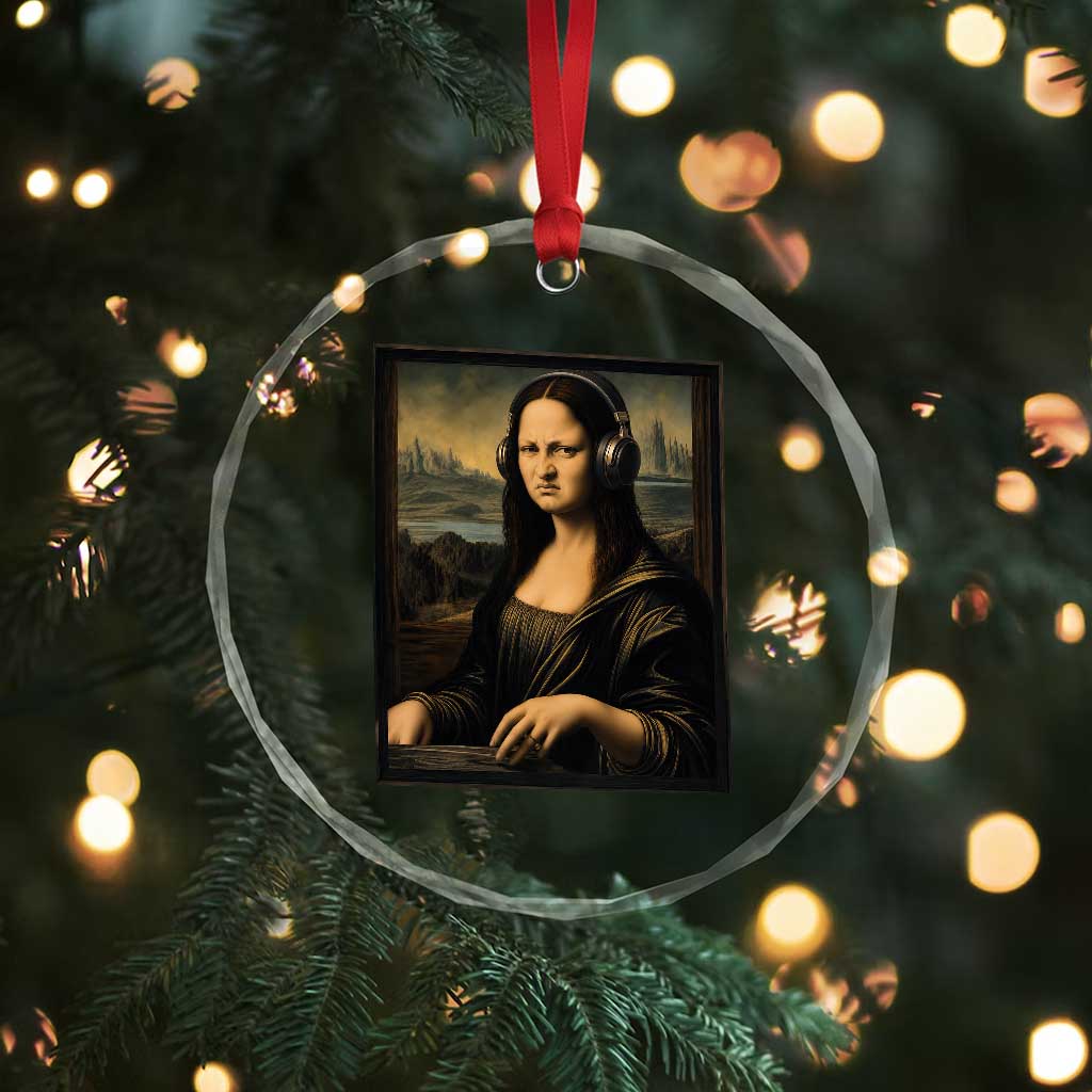 Funny Mona Lisa Bass Face Crystal Glass Ornament Vintage DJ Producer Music Lover Gift