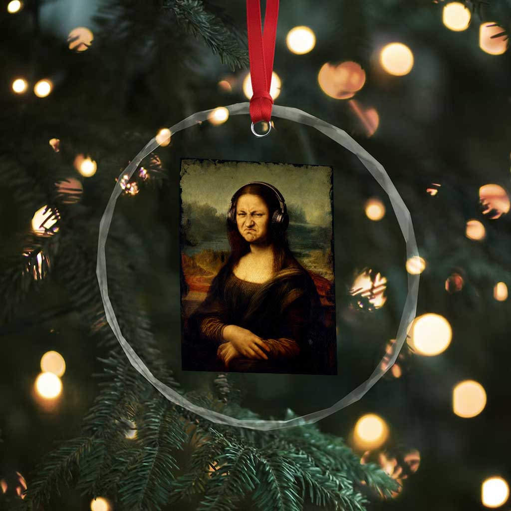 Funny Mona Lisa Bass Face Music Lovers DJs Crystal Glass Ornament