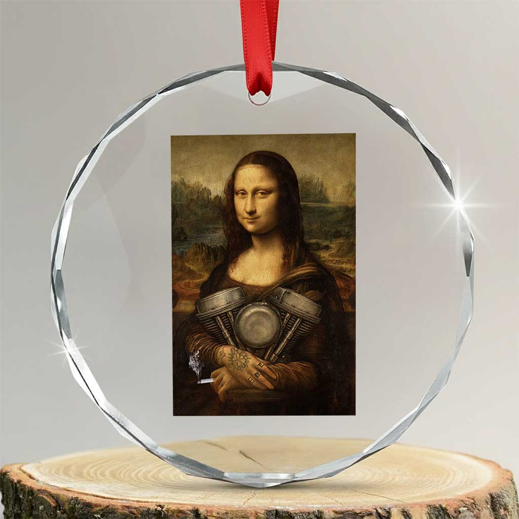 Funny Monalisa Rider Vintage Retro Motorcycle Engine Crystal Glass Ornament - Wonder Print Shop