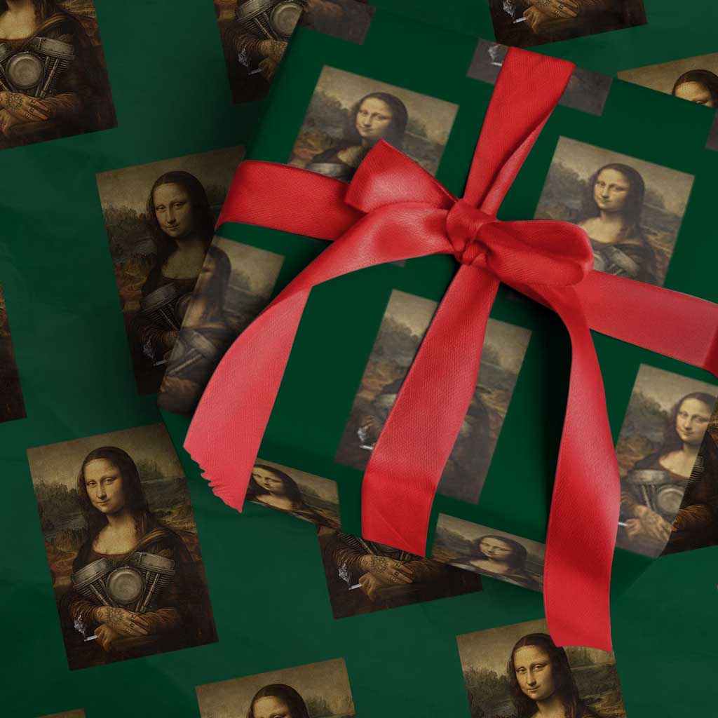 Funny Monalisa Rider Vintage Retro Motorcycle Engine Wrapping Paper Roll - Wonder Print Shop