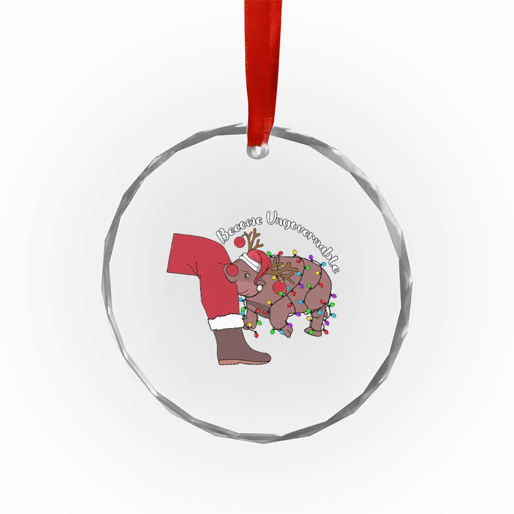 Funny Moo Deng Christmas Crystal Glass Ornament Become Ungovernable Reindeer Xmas Santa - Wonder Print Shop