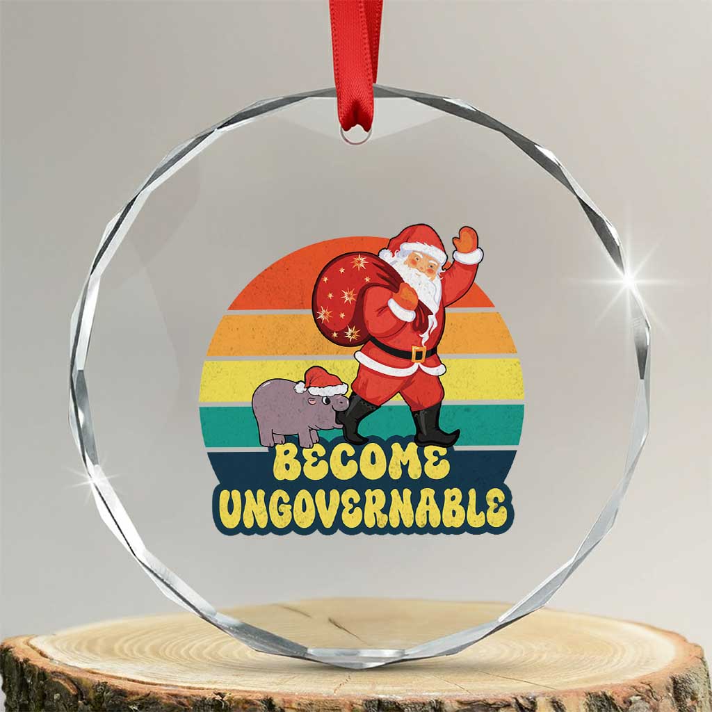 Funny Moo Deng Christmas Crystal Glass Ornament Become Ungovernable Xmas Santa - Wonder Print Shop