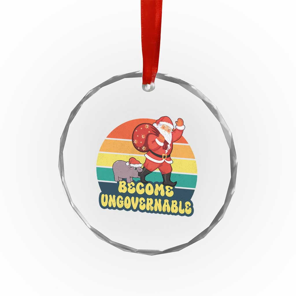 Funny Moo Deng Christmas Crystal Glass Ornament Become Ungovernable Xmas Santa - Wonder Print Shop