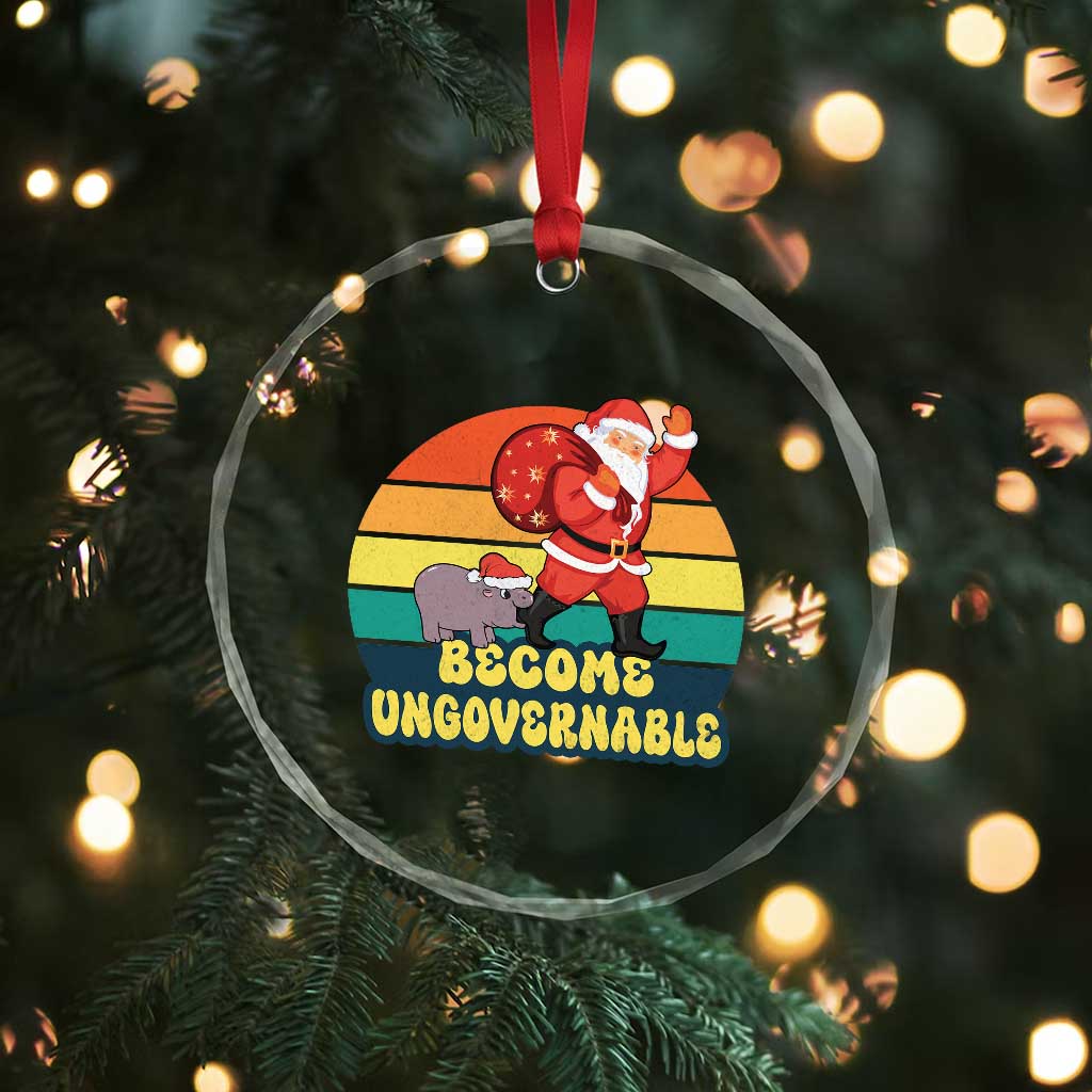 Funny Moo Deng Christmas Crystal Glass Ornament Become Ungovernable Xmas Santa - Wonder Print Shop