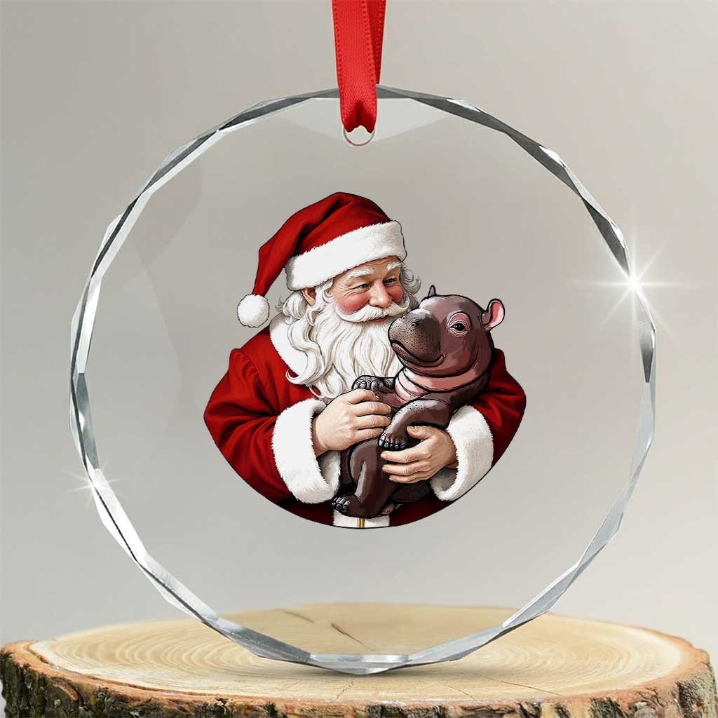 Funny Moo Deng Christmas Crystal Glass Ornament Santa Cute Hippo Zoo Meme Baby Pygmy - Wonder Print Shop