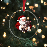 Funny Moo Deng Christmas Crystal Glass Ornament Santa Cute Hippo Zoo Meme Baby Pygmy - Wonder Print Shop