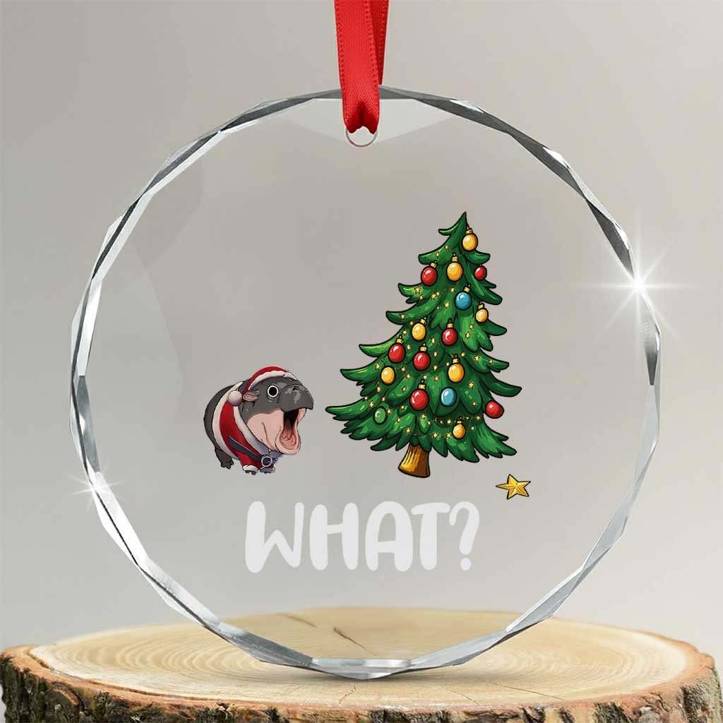 Funny Moo Deng Christmas Crystal Glass Ornament What Santa Cute Hippo Zoo Meme Baby Pygmy Xmas Tree - Wonder Print Shop