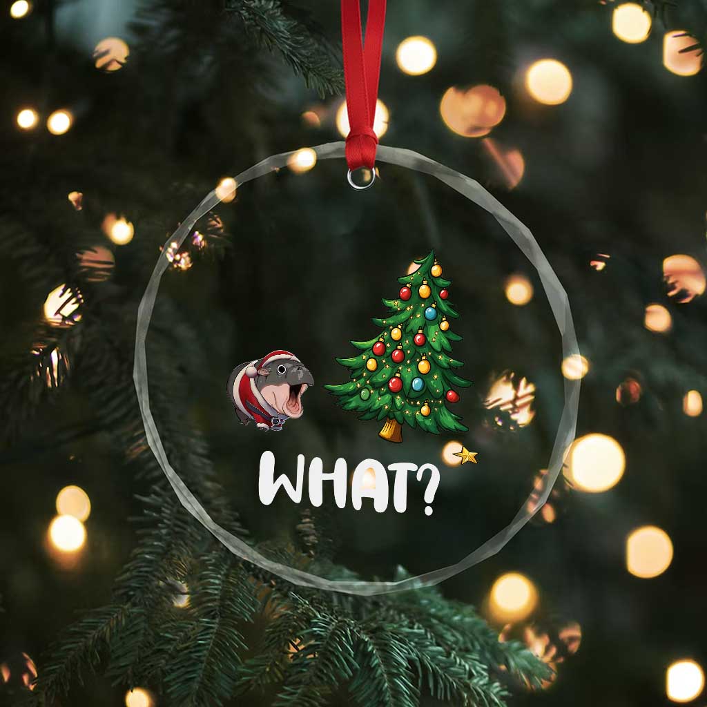 Funny Moo Deng Christmas Crystal Glass Ornament What Santa Cute Hippo Zoo Meme Baby Pygmy Xmas Tree - Wonder Print Shop