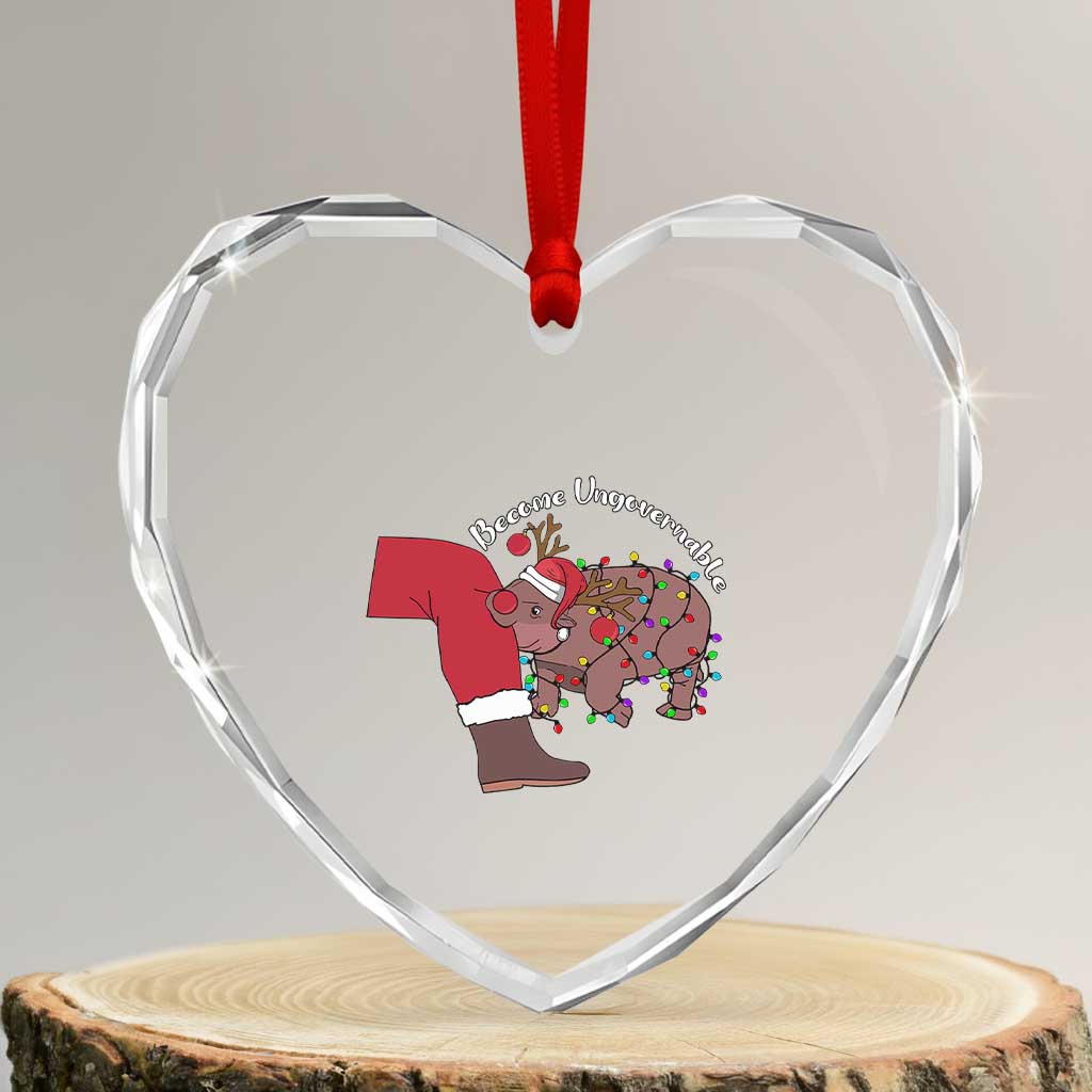 Funny Moo Deng Christmas Heart Crystal Glass Ornament Become Ungovernable Reindeer Xmas Santa - Wonder Print Shop