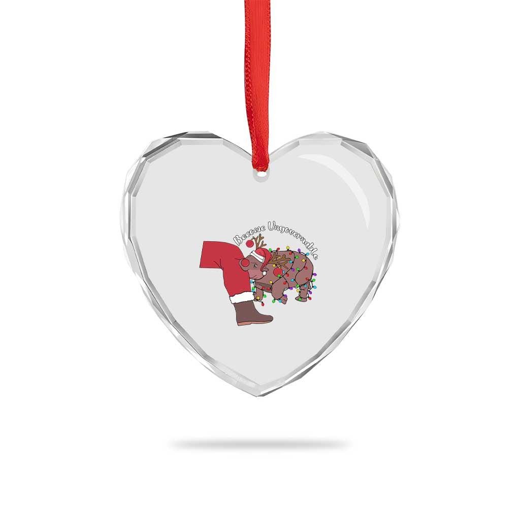 Funny Moo Deng Christmas Heart Crystal Glass Ornament Become Ungovernable Reindeer Xmas Santa - Wonder Print Shop