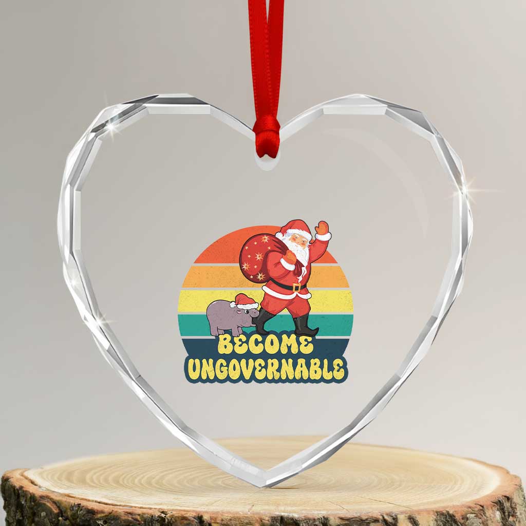 Funny Moo Deng Christmas Heart Crystal Glass Ornament Become Ungovernable Xmas Santa - Wonder Print Shop
