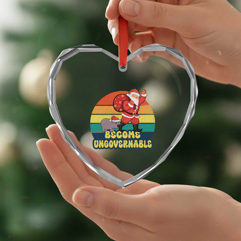 Funny Moo Deng Christmas Heart Crystal Glass Ornament Become Ungovernable Xmas Santa - Wonder Print Shop