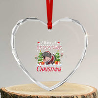 Funny Moo Deng Christmas Heart Crystal Glass Ornament I Want A Hippopotamus For Christmas Santa Baby Pygmy - Wonder Print Shop
