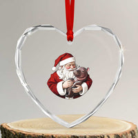 Funny Moo Deng Christmas Heart Crystal Glass Ornament Santa Cute Hippo Zoo Meme Baby Pygmy - Wonder Print Shop