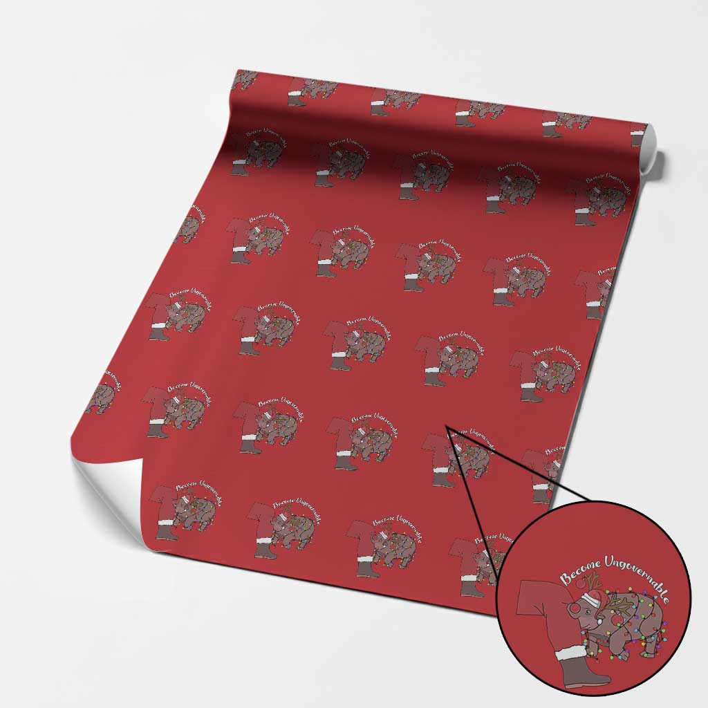 Funny Moo Deng Christmas Wrapping Paper Roll Become Ungovernable Reindeer Xmas Santa - Wonder Print Shop