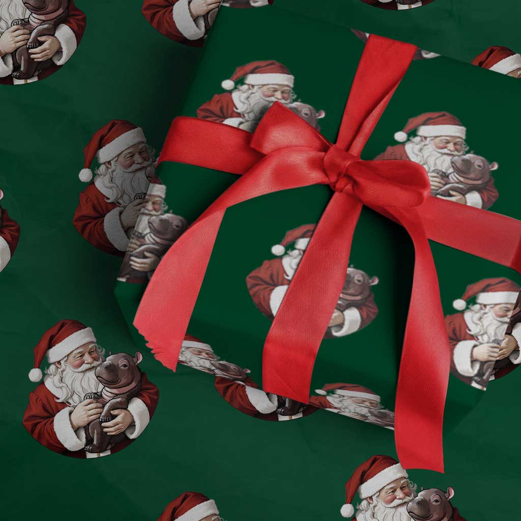 Funny Moo Deng Christmas Wrapping Paper Roll Santa Cute Hippo Zoo Meme Baby Pygmy - Wonder Print Shop