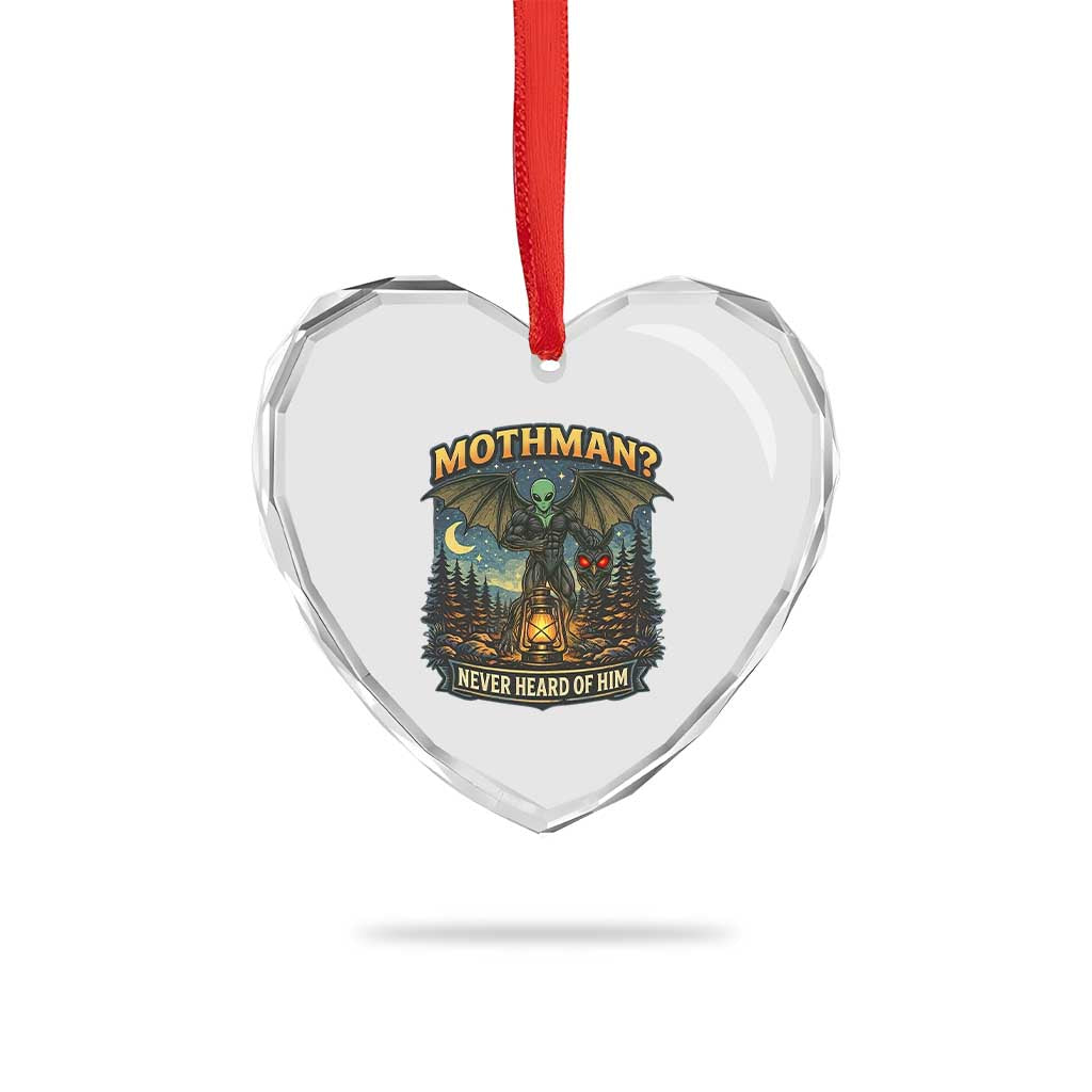 Funny Mothman Cryptid Believer Heart Crystal Glass Ornament Never Heard Of Him