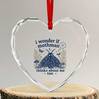 Funny Mothman Heart Crystal Glass Ornament I Wonder If Mothman Thinks About Me Too Cryptid Weirdcore
