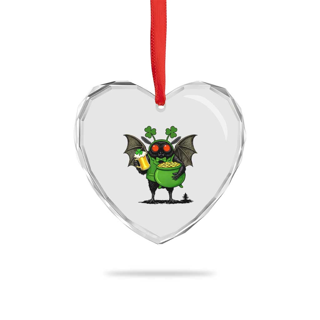 Funny Mothman Heart Crystal Glass Ornament St Patricks Day Cryptid Gift