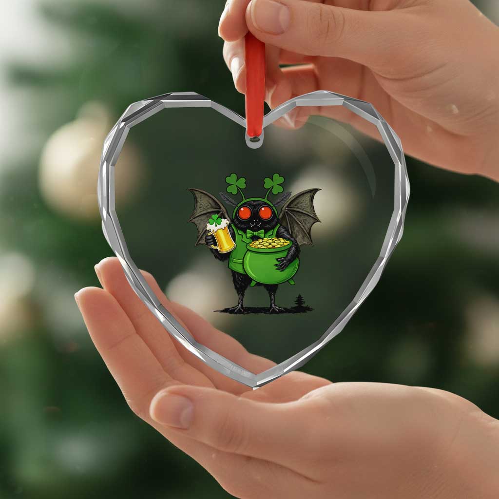 Funny Mothman Heart Crystal Glass Ornament St Patricks Day Cryptid Gift