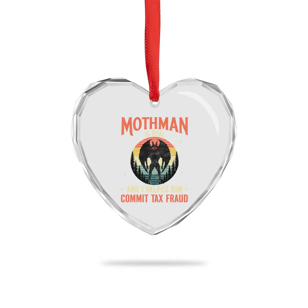 Funny Mothman Is Real And I Helped Him Commit Tax Fraud Heart Crystal Glass Ornament Retro Cryptid Cryptozoology