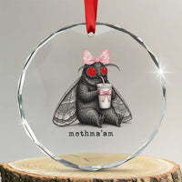 Funny Mothman Mothma'am Cute Pink Bow Coquette Crystal Glass Ornament