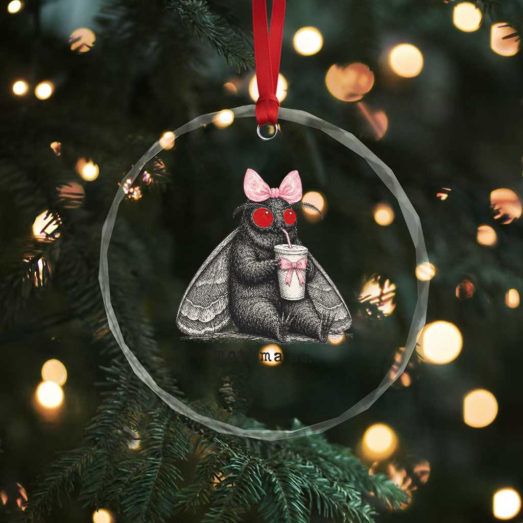Funny Mothman Mothma'am Cute Pink Bow Coquette Crystal Glass Ornament
