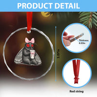 Funny Mothman Mothma'am Cute Pink Bow Coquette Crystal Glass Ornament