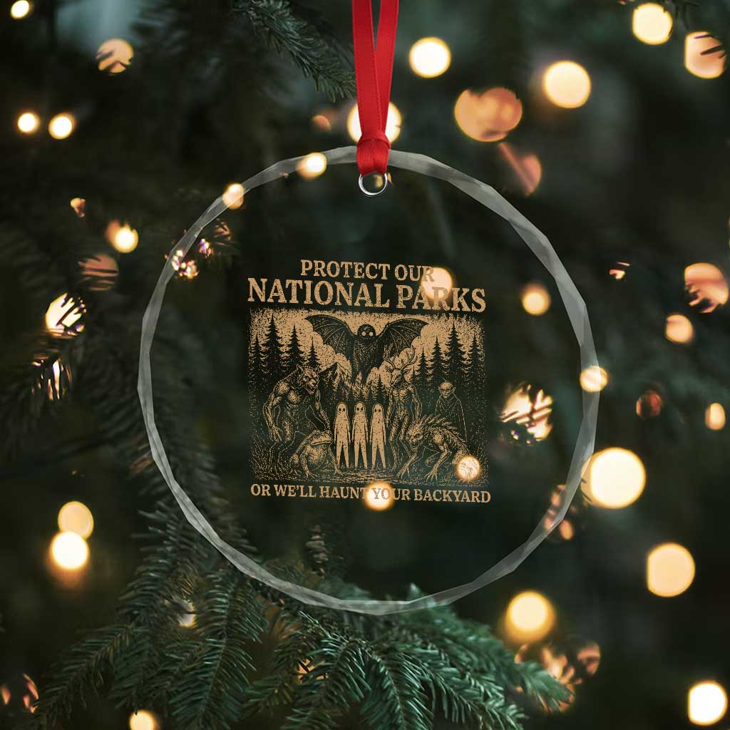 Funny Mothman Protect Our National Parks Crystal Glass Ornament Ghost Wendigo Skull Cryptid Weirdcore Folk Horror