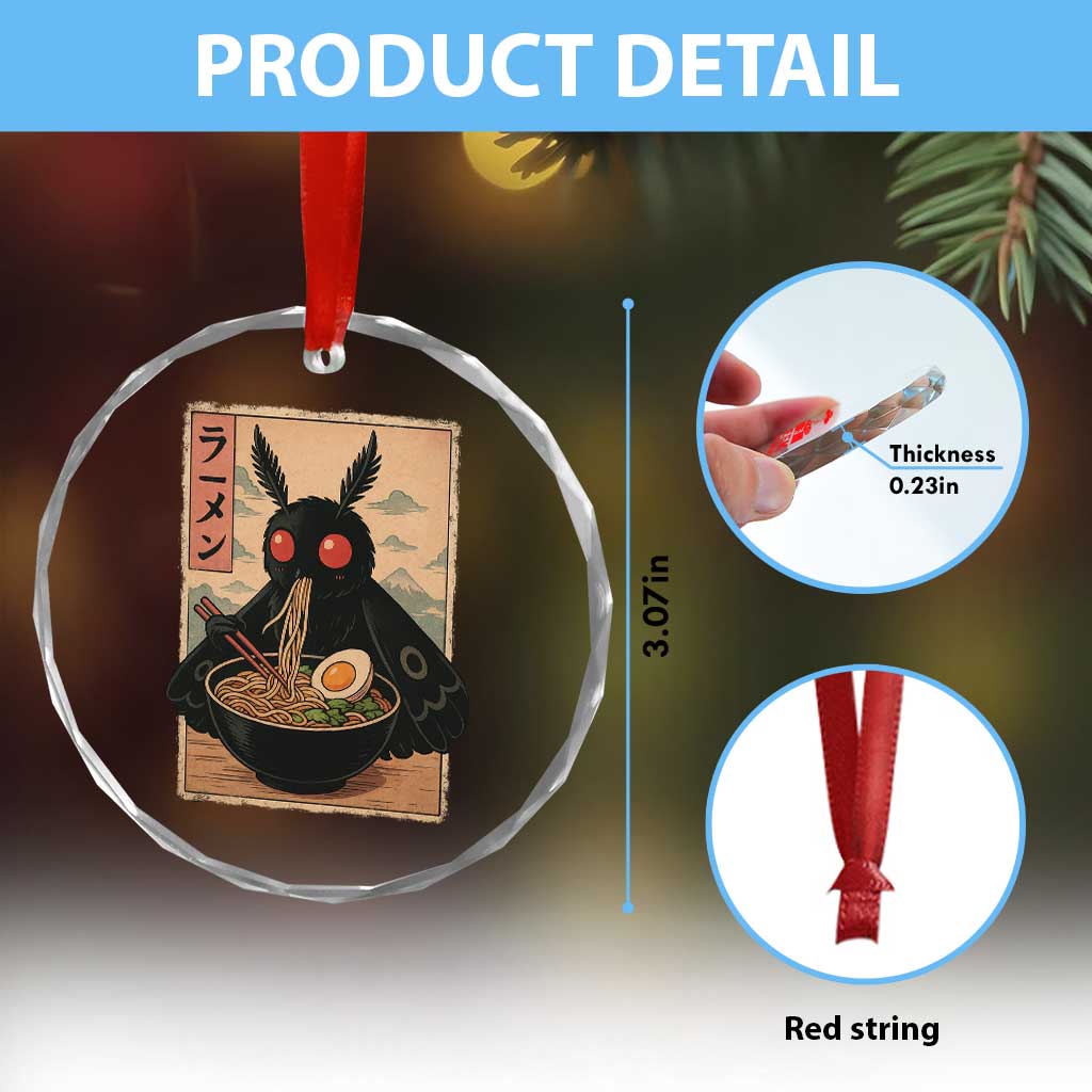 Funny Mothman Ramen Crystal Glass Ornament Japanese Kawaii Noodles Cryptid Retro Manga Anime TS10
