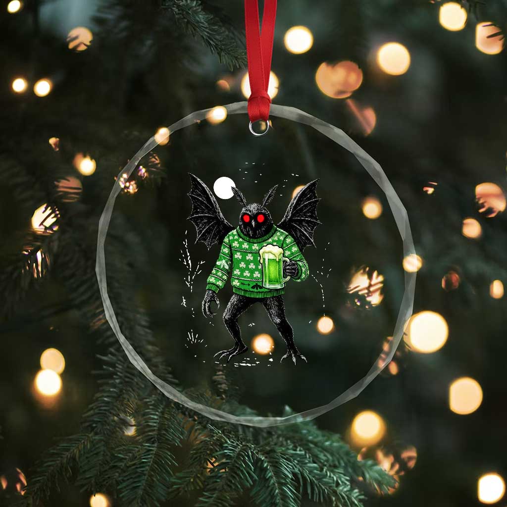 Funny Mothman St Patricks Day Crystal Glass Ornament Gift For Cryptid Lovers