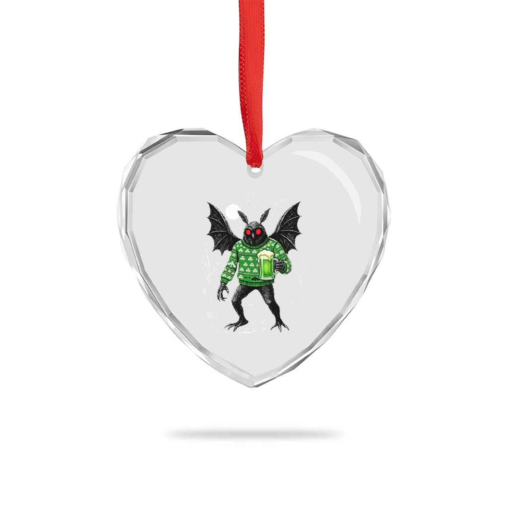 Funny Mothman St Patricks Day Heart Crystal Glass Ornament Gift For Cryptid Lovers