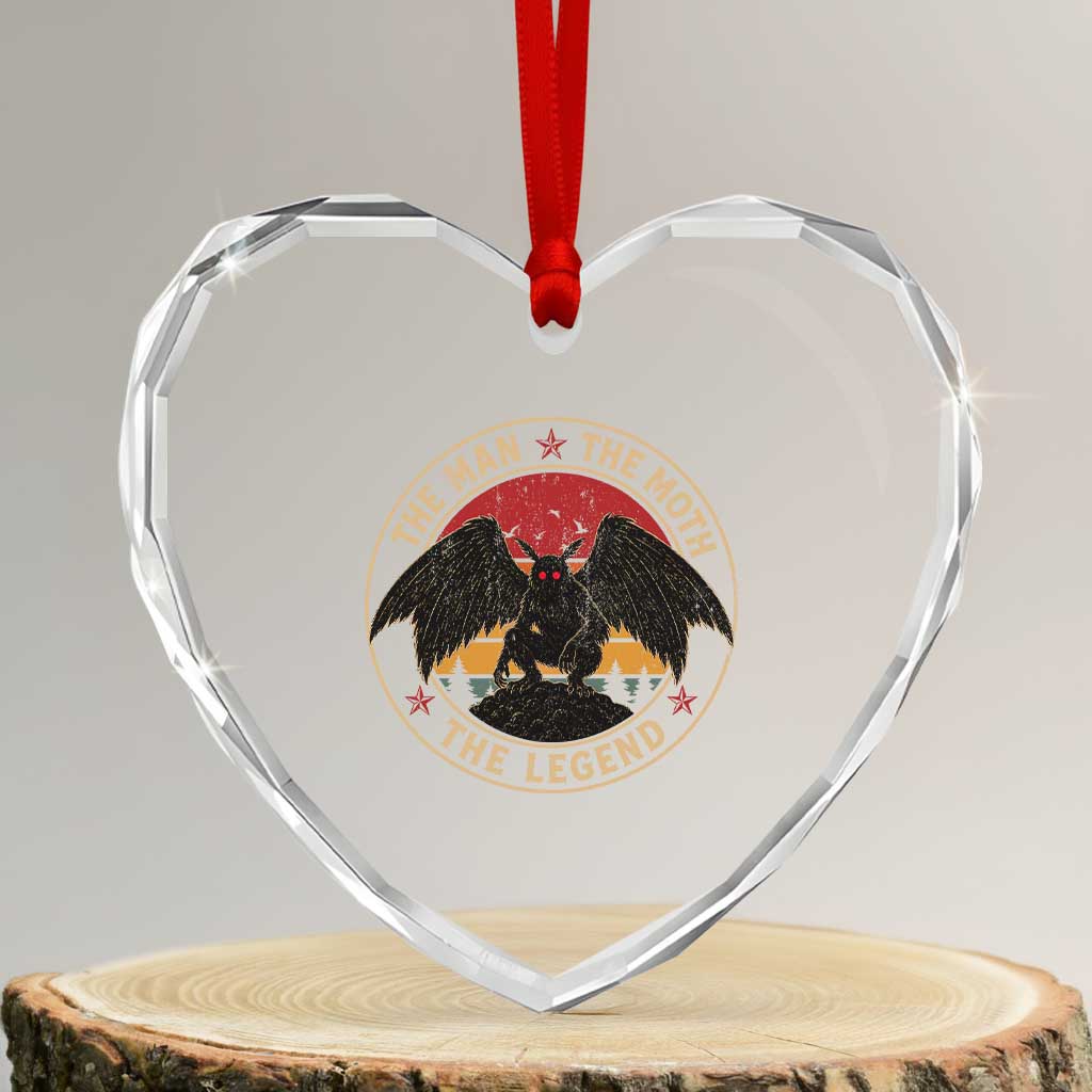 Funny Mothman The Man The Moth The Legend Heart Crystal Glass Ornament Retro Folklore Creepy Cryptid