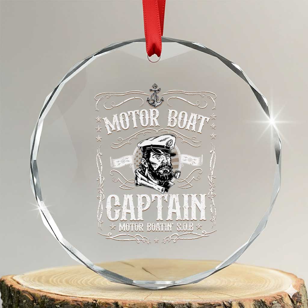 Funny Motor Boat Captain Crystal Glass Ornament Pontoon Boating Motor Boatin Lake - Wonder Print Shop