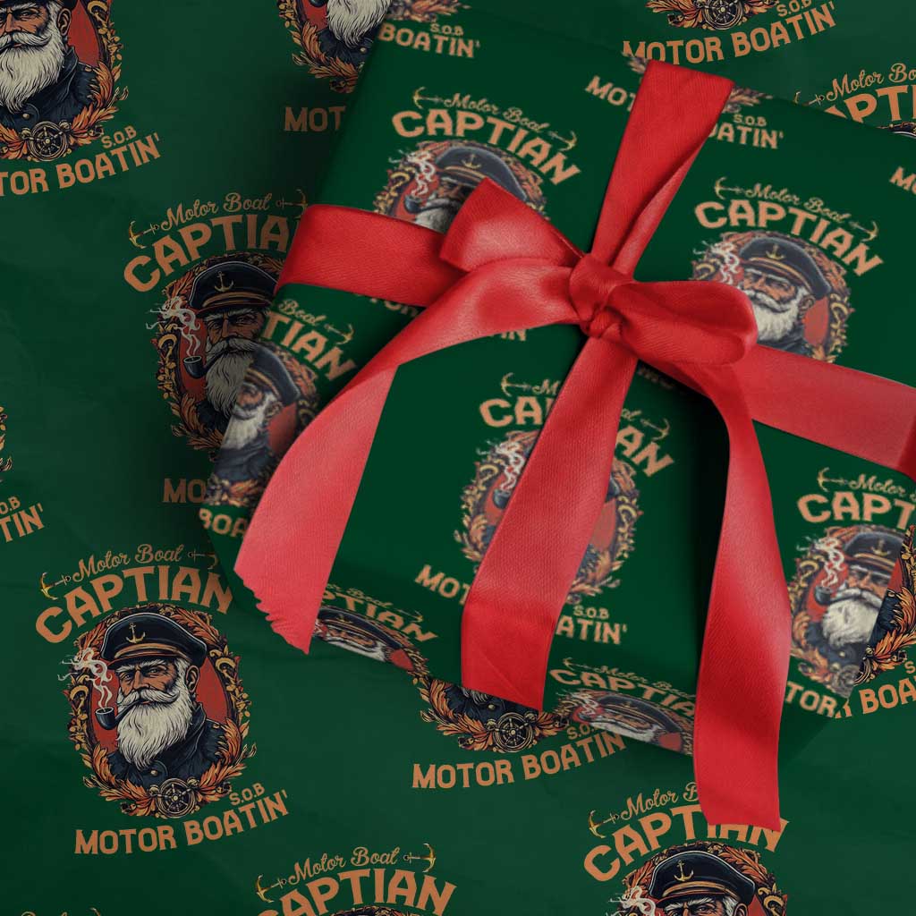 Funny Motor Boat Captain Wrapping Paper Roll Pontoon SOB Motor Boating Vintage - Wonder Print Shop