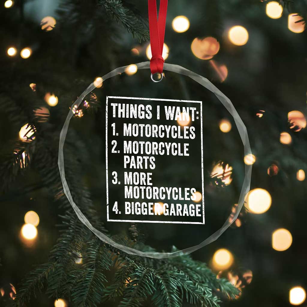 Funny Motorcycle Lovers Crystal Glass Ornament Things I Want Vintage Garage Graphic Bikers Club
