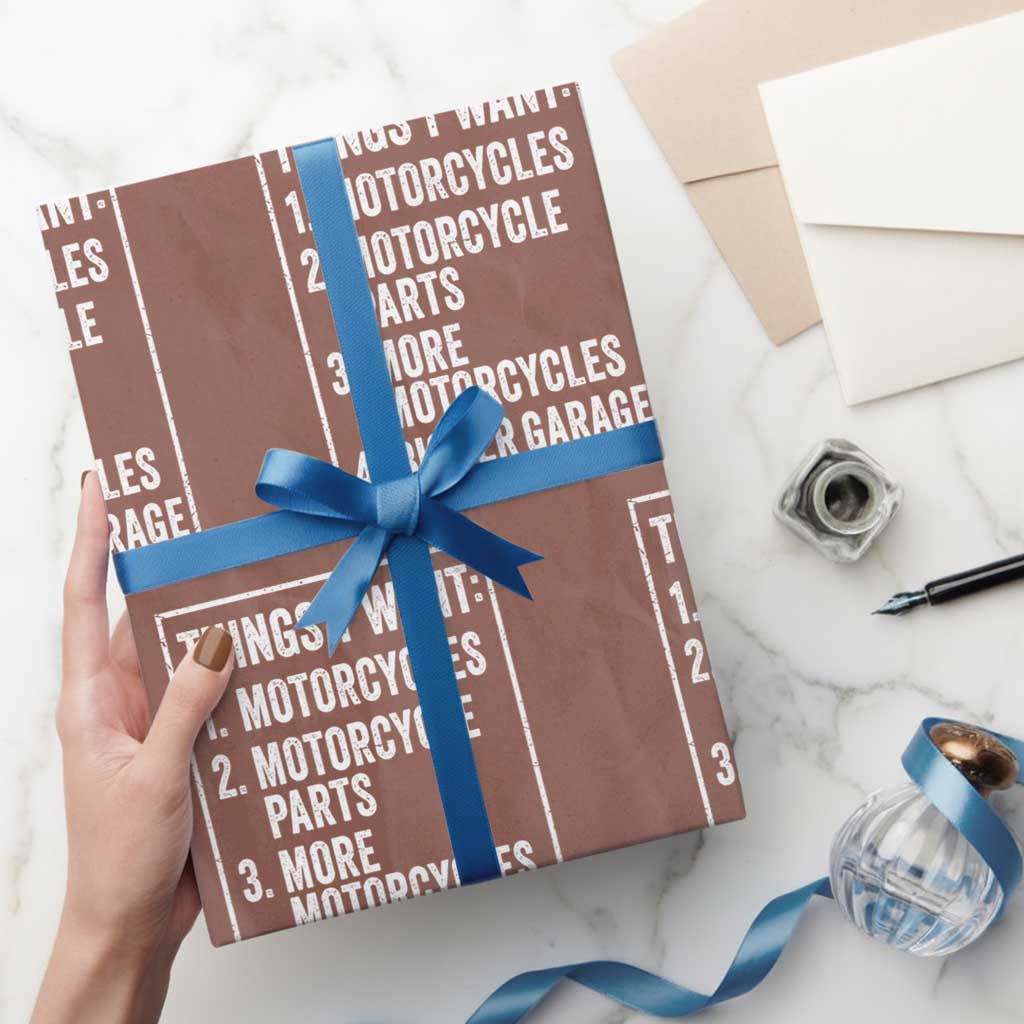 Funny Motorcycle Lovers Wrapping Paper Roll Things I Want Vintage Garage Graphic Bikers Club