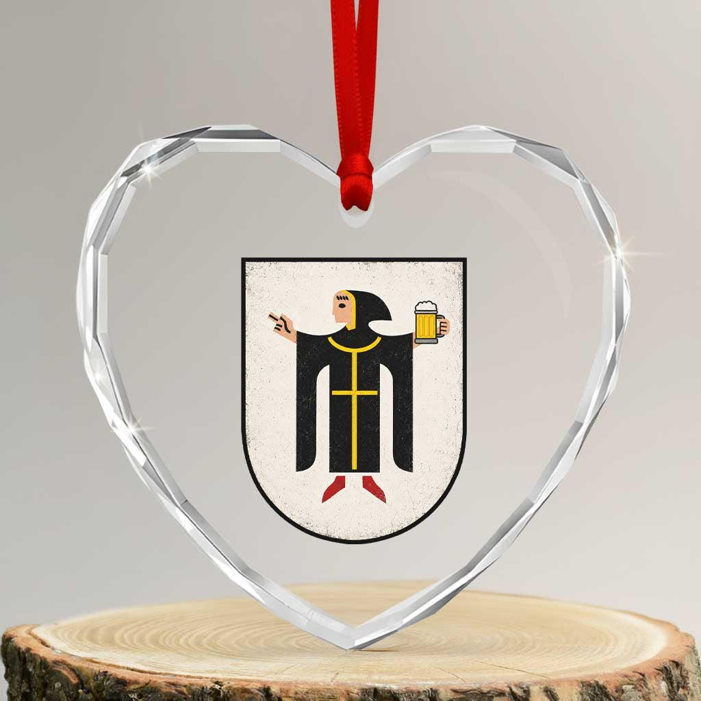 Funny Munich Oktoberfest Munchen Coat of Arms Heart Crystal Glass Ornament Münchner Kindl Beer Drinking