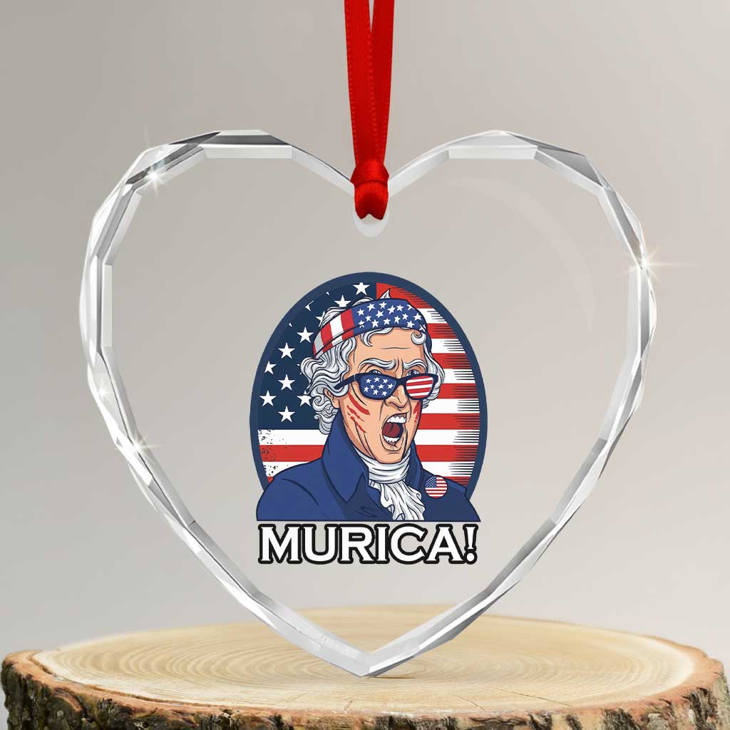 Funny Murica Thomas Jefferson Heart Crystal Glass Ornament Founding Father Gift