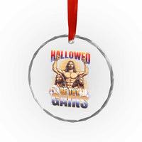 Funny Muscle Jesus Workout Crystal Glass Ornament Hallowed Be Thy Gains Weightlifting Humor TS11