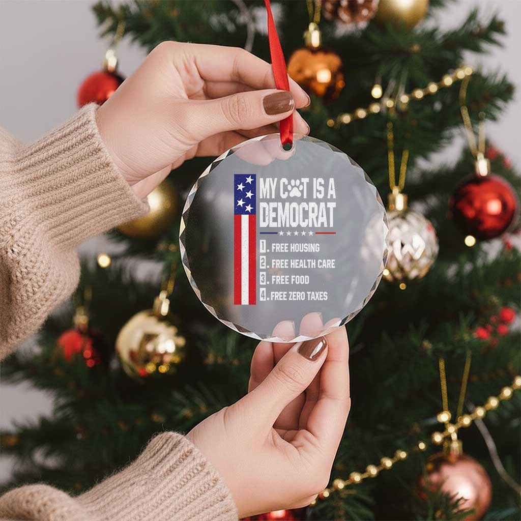 Funny My Cat Is A Democrat Crystal Glass Ornament Lazy Cat Political Humor
