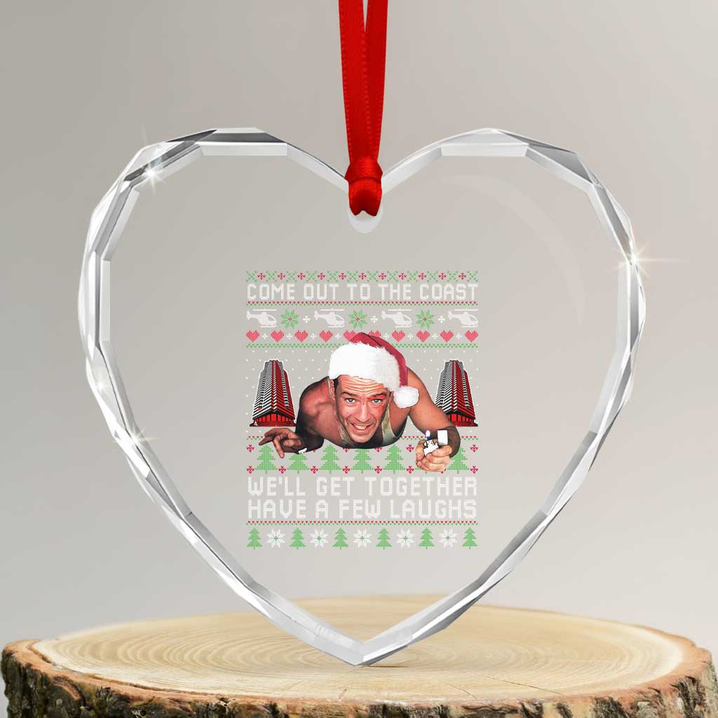 Funny Nakatomi Plaza Christmas Heart Crystal Glass Ornament Come Out To The Coast John Xmas 80's Die Movie - Wonder Print Shop