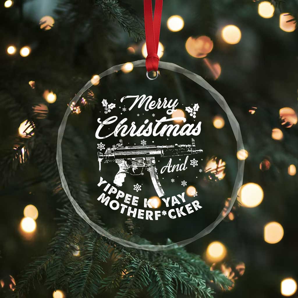 Funny Nakatomi Plaza Crystal Glass Ornament Merry Xmas And Yippee Ki Yay Snowflake Gun TS11